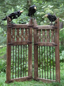 Three Crows on a pair of gates by Olivia Ferrier