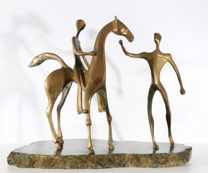 Horse And Rider Being Led by John Mulvey at the sculpture park