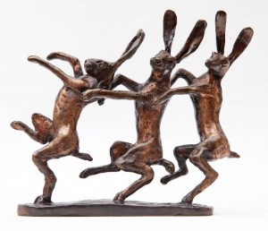 Three dancing Hares by Bob Crutchley 
