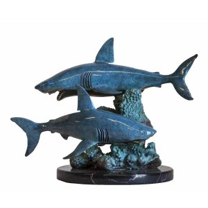 2 blue sharks, signed Wyland 1999 by Wyland 