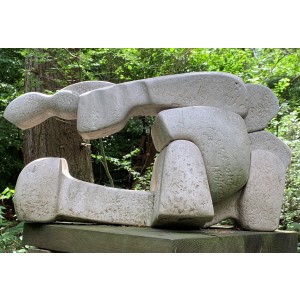Abstract stone sculpture in three interlocking pieces by British School mid 20th century at The Sculpture Park