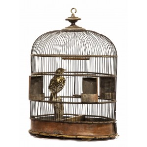 Victorian Bird Cage with Taxidermy Song Thrush at The Sculpture Park