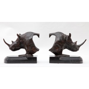 Bronze Rhino Book-ends by The Sculpture Park