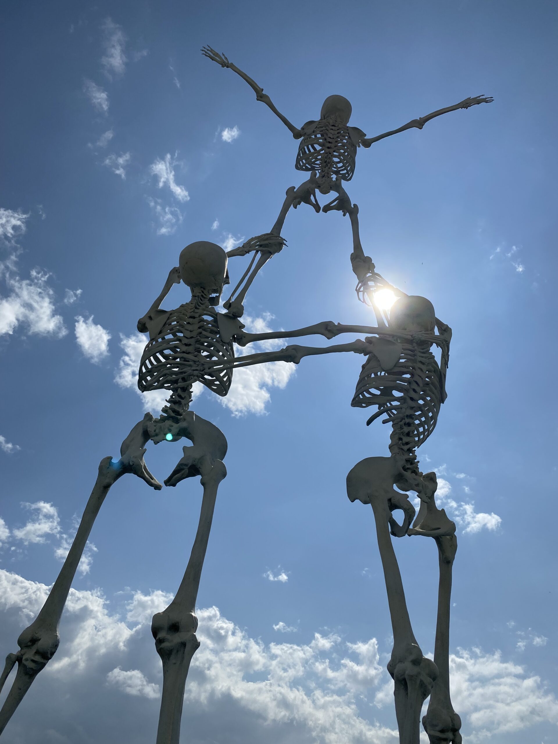 Acrobats Skeleton Sculpture by Wilfred Pritchard from The Sculpture Park at Glastonbury, back view