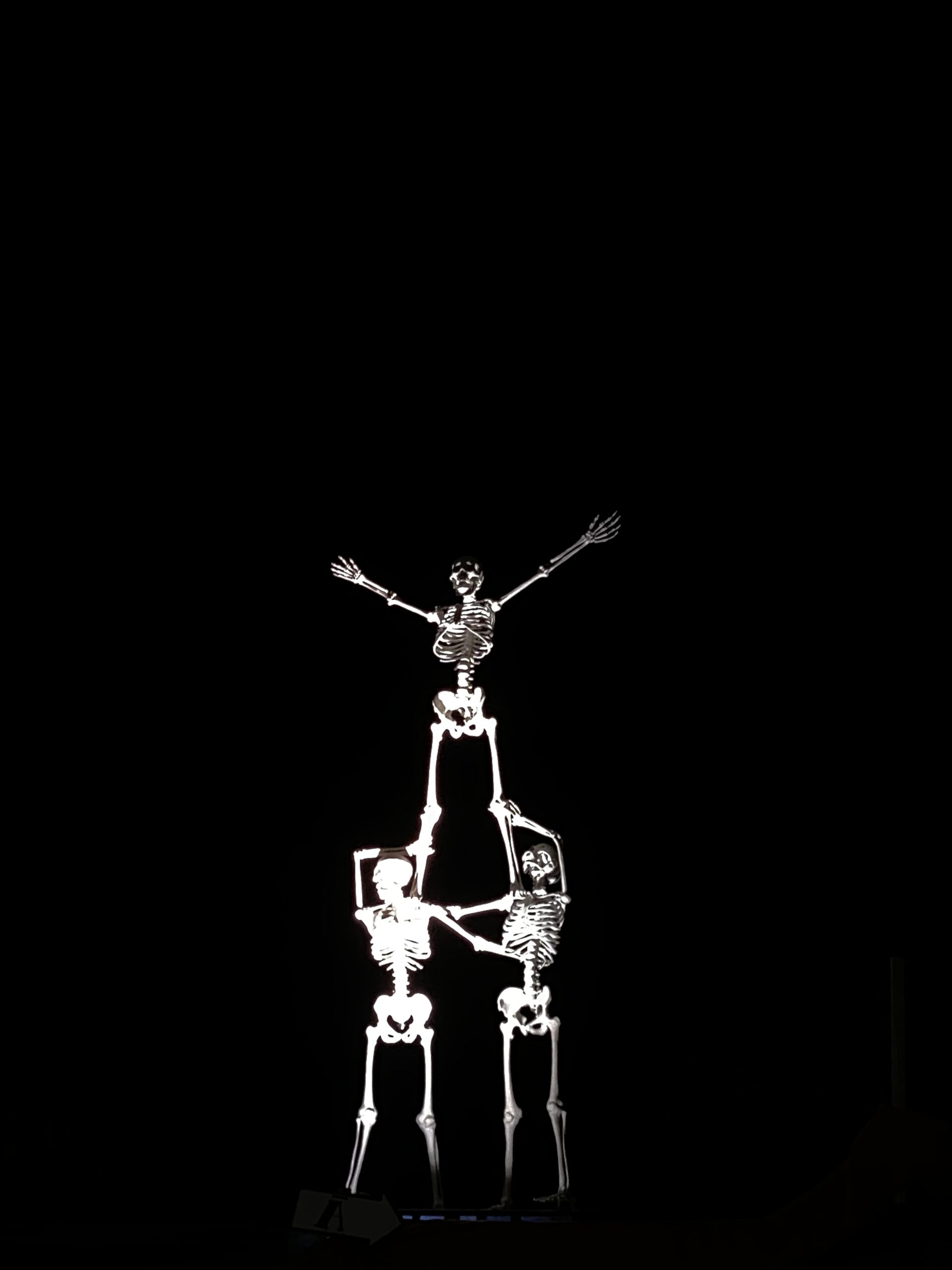 Acrobats Skeleton Sculpture by Wilfred Pritchard from The Sculpture Park at Glastonbury, lit up