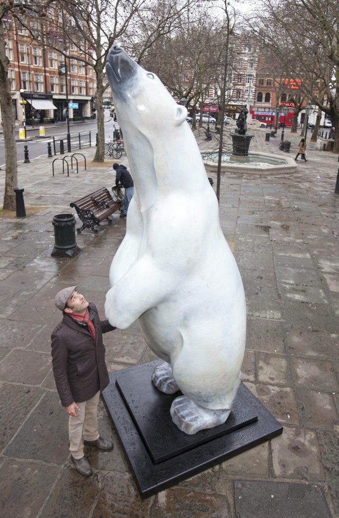 Adam with Boris Polar Bear Sculpture