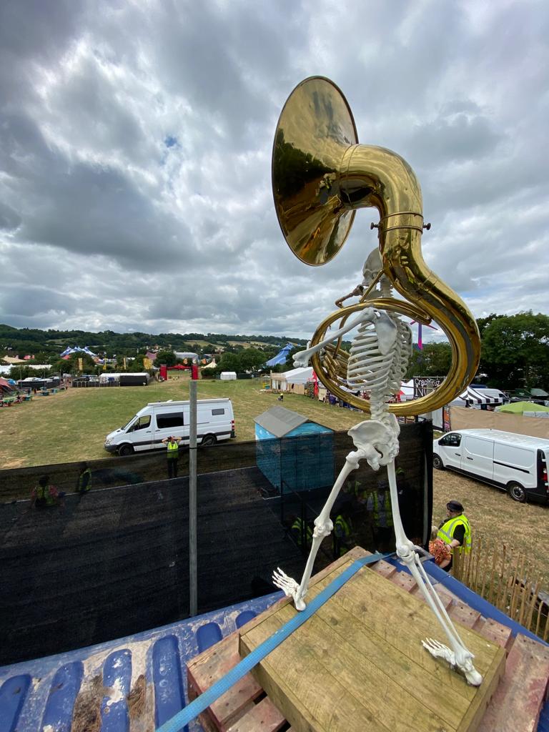 Brassed Away Skeleton Sculpture by Wilfred Pritchard from The Sculpture Park at Glastonbury, top view
