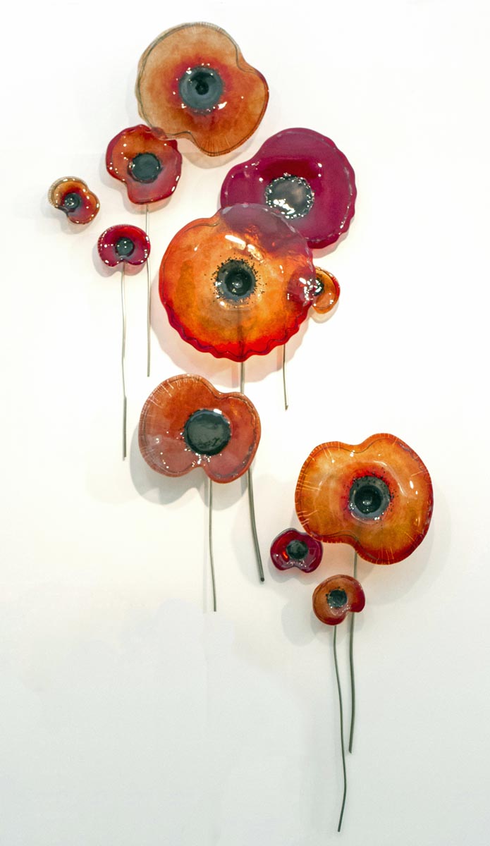 Glass Poppies by Carrie fisher, Glass Sculptures for Sale, The Sculpture Park